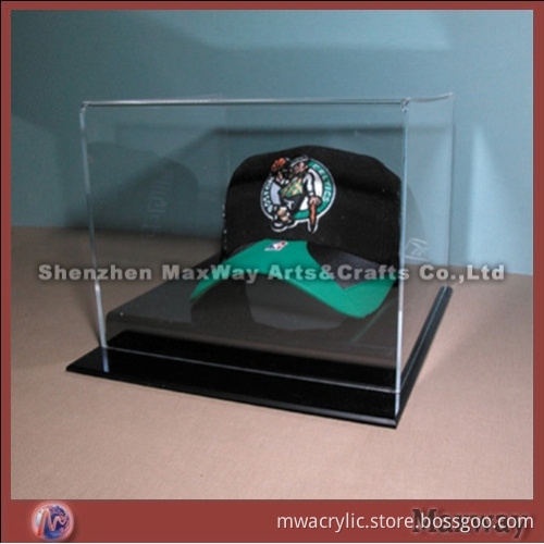 Smooth Appearance Well Polished Acrylic Hat Showing Box with Black Stable Base